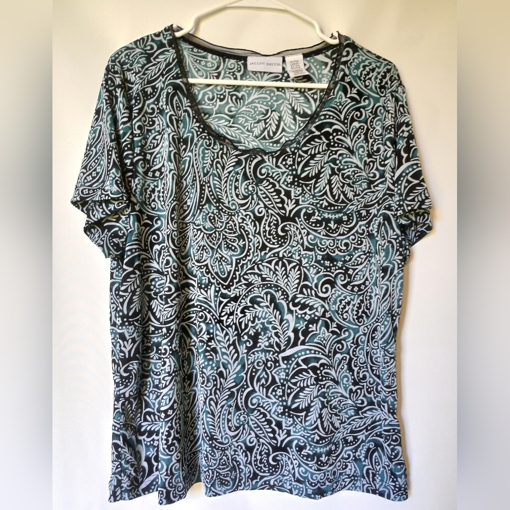 Jaclyn Smith Womens Blouse Size XL Color Black Blue Gray